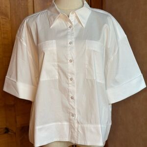 Chico's White Short-Sleeve Button-Up Top